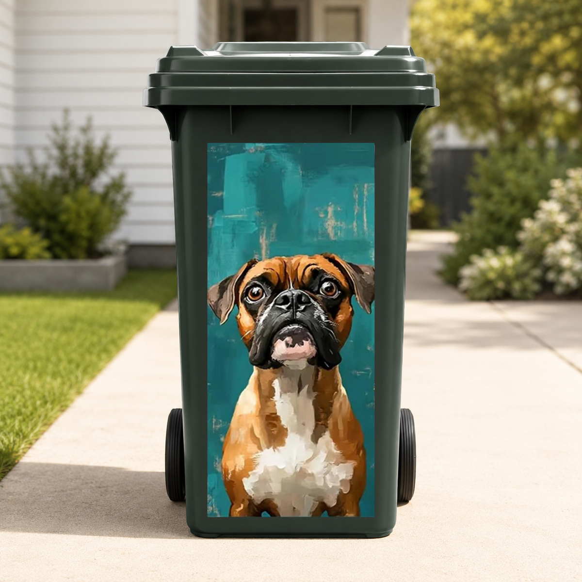 Boxer Portrait wheelie bin sticker